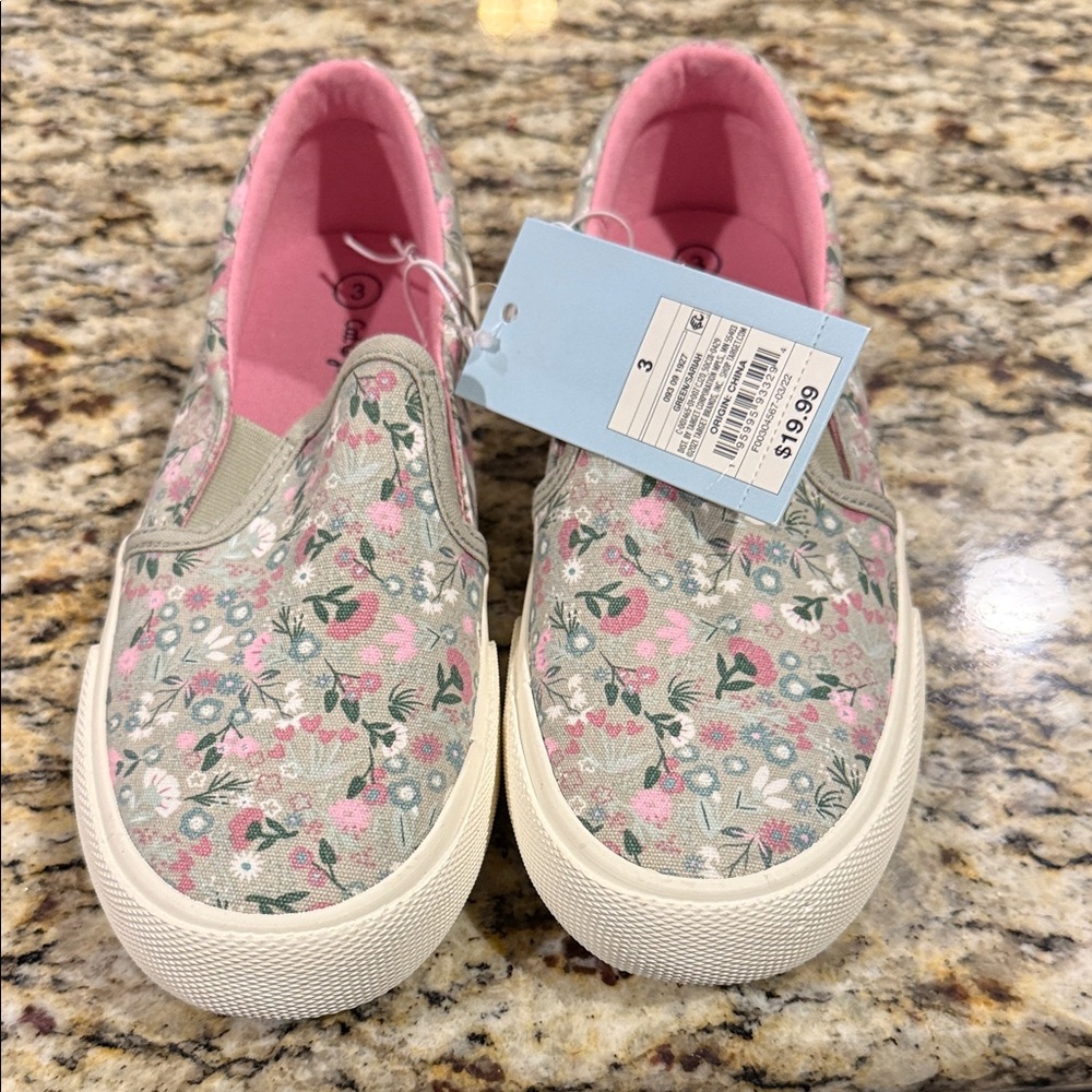 3Y Cat & Jack Floral Slip-On Sneakers - Pink and Gray